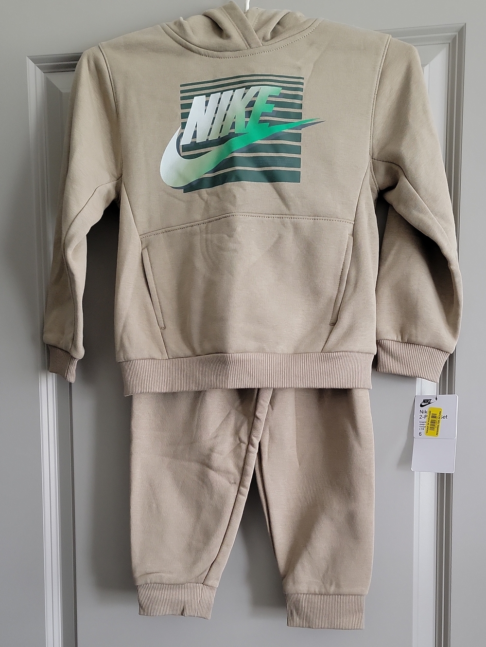 Nike Kids Beige Sweatshirt & Joggers Set with Green Logo
